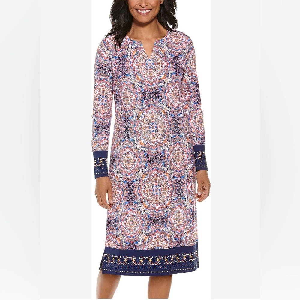 Coolibar Oceanside Midi Dress Womens Large UPF 50+ Sun Protective Medallion